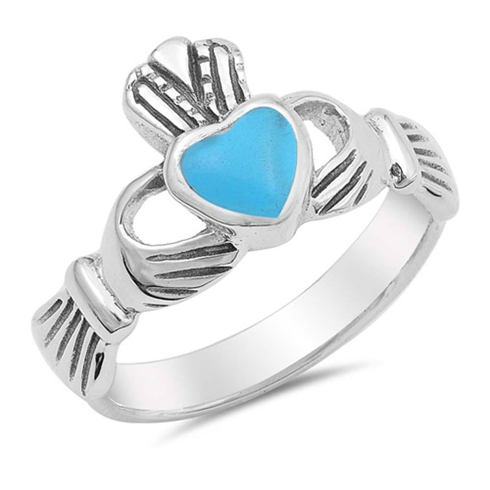 Sterling Silver With Stabilized Turquoise Cubic Zirconia Stone RingAnd Face Height 12mm