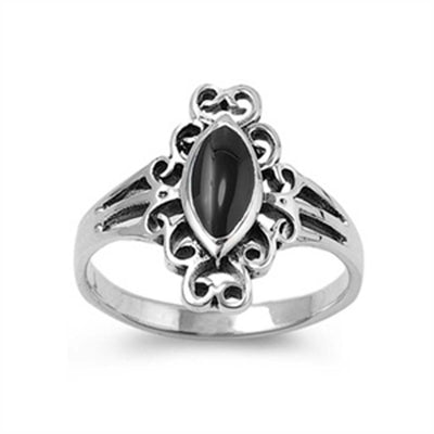 Sterling Silver Oval Black Onyx Stone Ring