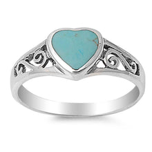 Load image into Gallery viewer, Sterling Silver Trendy Heart Turquoise Stone with Spiral Design Band RingAnd Face Height of 8MM