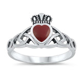 Sterling Silver Modish Red Claddagh with Celtic Knot Design RingAnd Face Height of 11MMAnd Band Width: 2MM