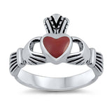 Sterling Silver Fancy Red Claddagh Ring with Face Height of 11MMAnd Band Width: 3MM