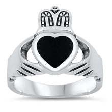 Load image into Gallery viewer, Sterling Silver Claddagh Black Onyx Stone Ring