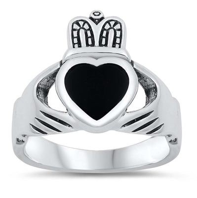 Sterling Silver Claddagh Black Onyx Stone Ring