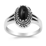 Sterling Silver Antique Style Oval Black Stone with Fancy Design Split Band RingAnd Face Height of 13MMAnd Band Width: 2MM