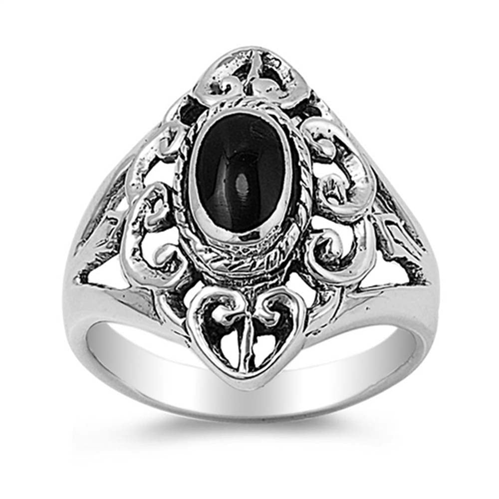 Sterling Silver Oval Black Onyx Stone Ring