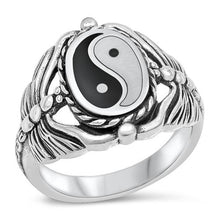 Load image into Gallery viewer, Sterling Silver Yin Yang Black Agate Stone Ring