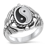 Sterling Silver Yin Yang Black Agate Stone Ring