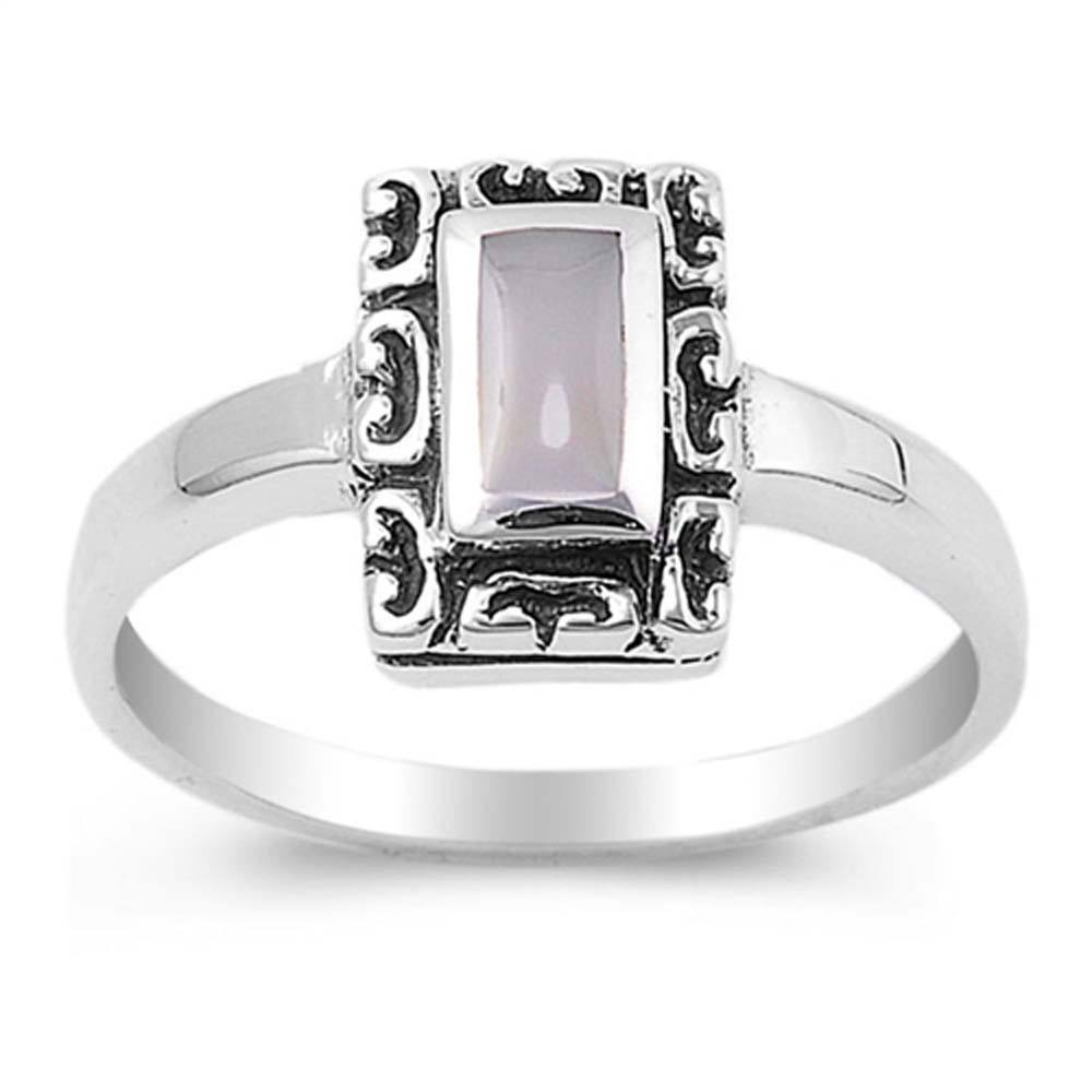 Sterling Silver With Mother Of Pearl Cubic Zirconia Stone RingAnd Face Height 11mmAnd Band Width 2mm