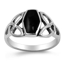 Load image into Gallery viewer, Sterling Silver Centered Black Stone with Celtic Knot Design RingAnd Face Height of 11MMAnd Band Width: 2MM