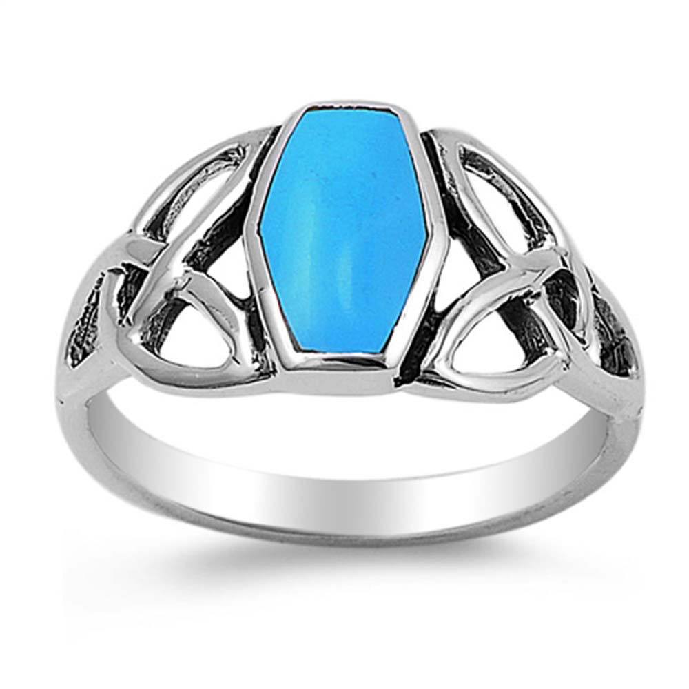 Sterling Silver Centered Turquoise Stone with Celtic Knot Design RingAnd Face Height of 11MMAnd Band Width: 2MM