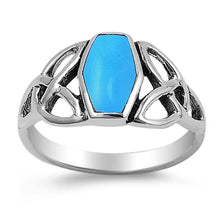 Load image into Gallery viewer, Sterling Silver Centered Turquoise Stone with Celtic Knot Design RingAnd Face Height of 11MMAnd Band Width: 2MM