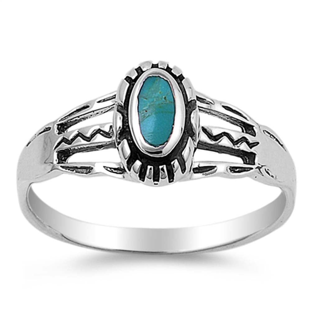 Sterling Silver Oval Turquoise Cubic Zirconia Stone Ring
