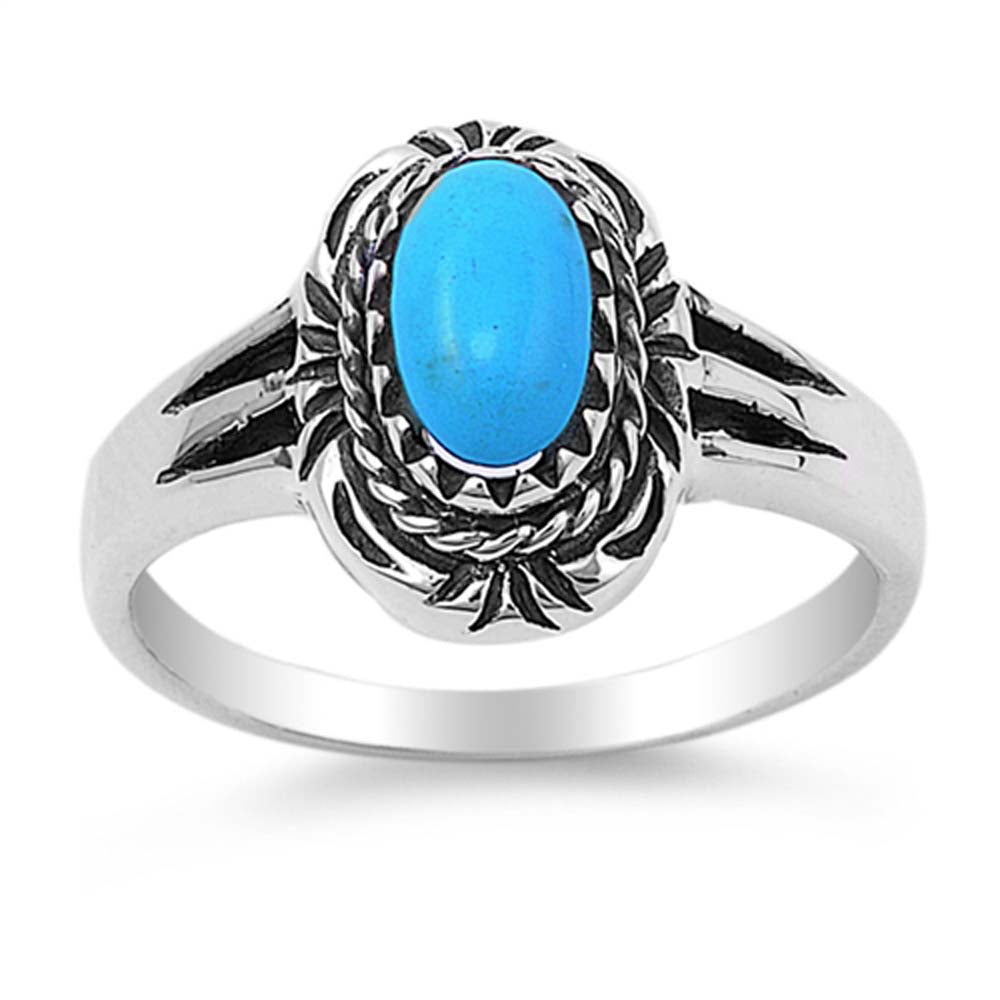 Sterling Silver Oval Turquoise Cubic Zirconia Stone Ring