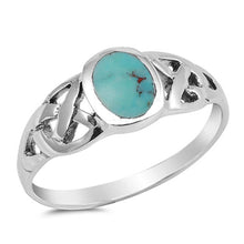 Load image into Gallery viewer, Sterling Silver With Stabilized Turquoise Cubic Zirconia Stone RingAnd Face Height 8mmAnd Band Width 2mm