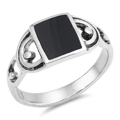 Sterling Silver With Stabilized Black Onyx Cubic Zirconia Stone RingAnd Face Height 9mmAnd Band Width 2mm