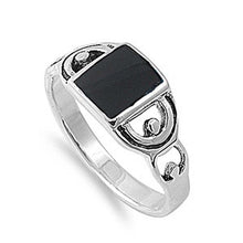 Load image into Gallery viewer, Sterling Silver Square Shaped Black Stone Fancy Band Ring with Face Height of 9MMAnd Band Width: 2MM