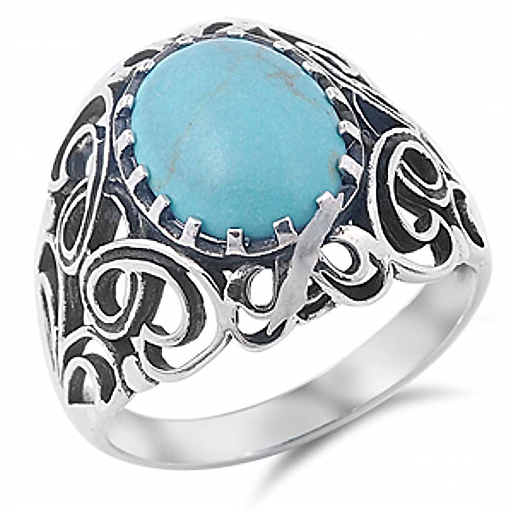 Sterling Silver With Simulated Turquoise Cubic Zirconia Stone RingAnd Face Height 20mm