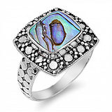 Sterling Silver With Abalone Cubic Zirconia Stone RingAnd Face Height 16mm