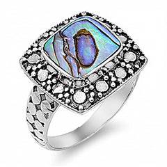 Sterling Silver With Abalone Cubic Zirconia Stone RingAnd Face Height 16mm