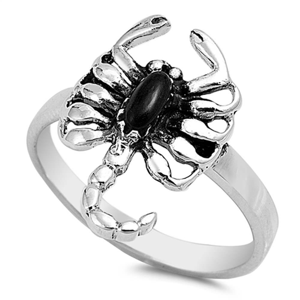 Sterling Silver Scorpion Design Inlaid with Black Stone Band RingAnd Face Height of 18MM