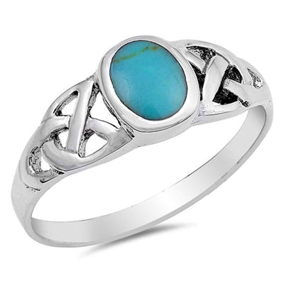 Sterling Silver With Stabilized Turquoise Cubic Zirconia Stone RingAnd Face Height 8mm