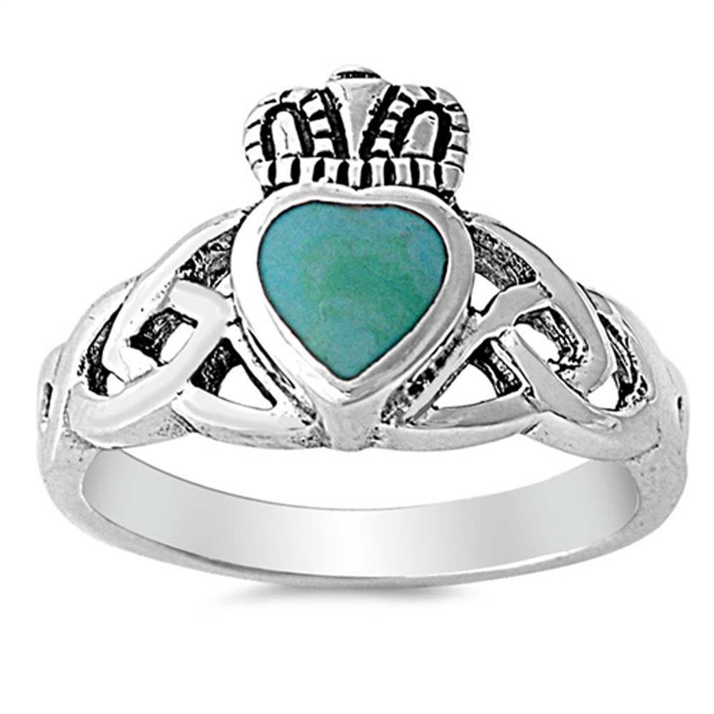 Sterling Silver With Stabilized Turquoise Cubic Zirconia Stone RingAnd Face Height 11mm