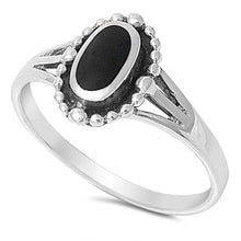 Load image into Gallery viewer, Sterling Silver Fancy Oval Shaped Black Stone on Bezel Setting Split Band Ring with Face Height of 11MM