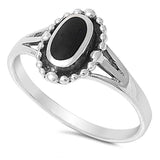 Sterling Silver Fancy Oval Shaped Black Stone on Bezel Setting Split Band Ring with Face Height of 11MM