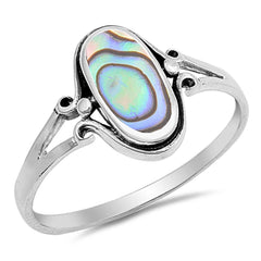 Sterling Silver Oval 13mm Abalone Stone Ring