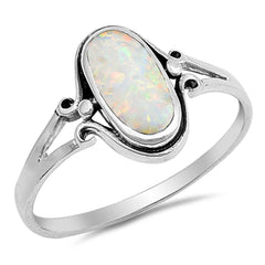 Sterling Silver 13mm White Lab Opal Ring