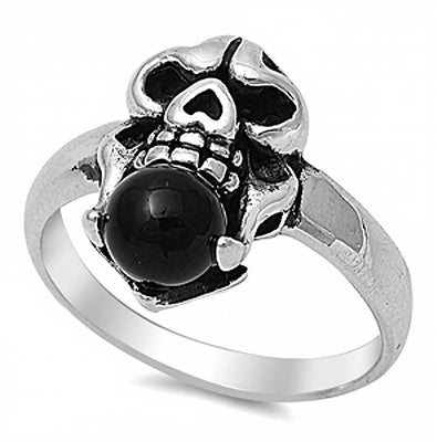 Sterling Silver With Black Onyx Cubic Zirconia Stone RingAnd Face Height 22mm