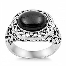 Load image into Gallery viewer, Sterling Silver Fancy Filigree Design with Centered Sideways Oval Black Stone RingAnd Face Height of 15MM