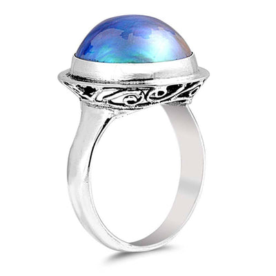 Sterling Silver With Genuine Gray Mabe Pearl Cubic Zirconia Bali Stone RingAnd Face Height 18mm