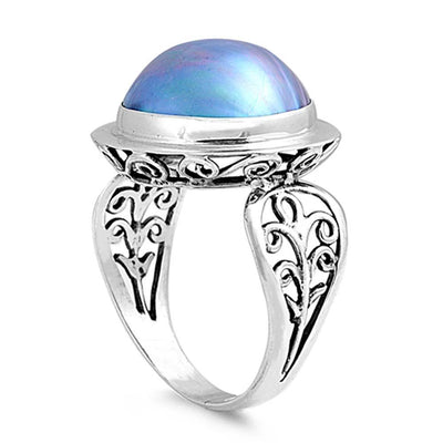 Sterling Silver With Genuine Gray Mabe Pearl Cubic Zirconia Bali Stone RingAnd Face Height 18mm