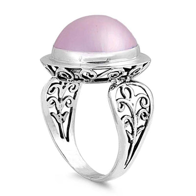 Sterling Silver With Genuine Pink Mabe Pearl Cubic Zirconia Stone RingAnd Face Height 18mm