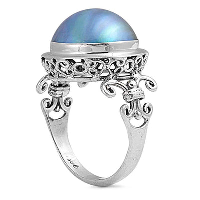 Sterling Silver With Genuine Gray Mabe Pearl Cubic Zirconia Stone RingAnd Face Height 17mm