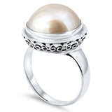 Sterling Silver With Genuine Mabe Pearl Cubic Zirconia Stone RingAnd Face Height 18mm