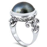 Sterling Silver With Genuine Mabe Pearl Cubic Zirconia Stone RingAnd Face Height 17mm