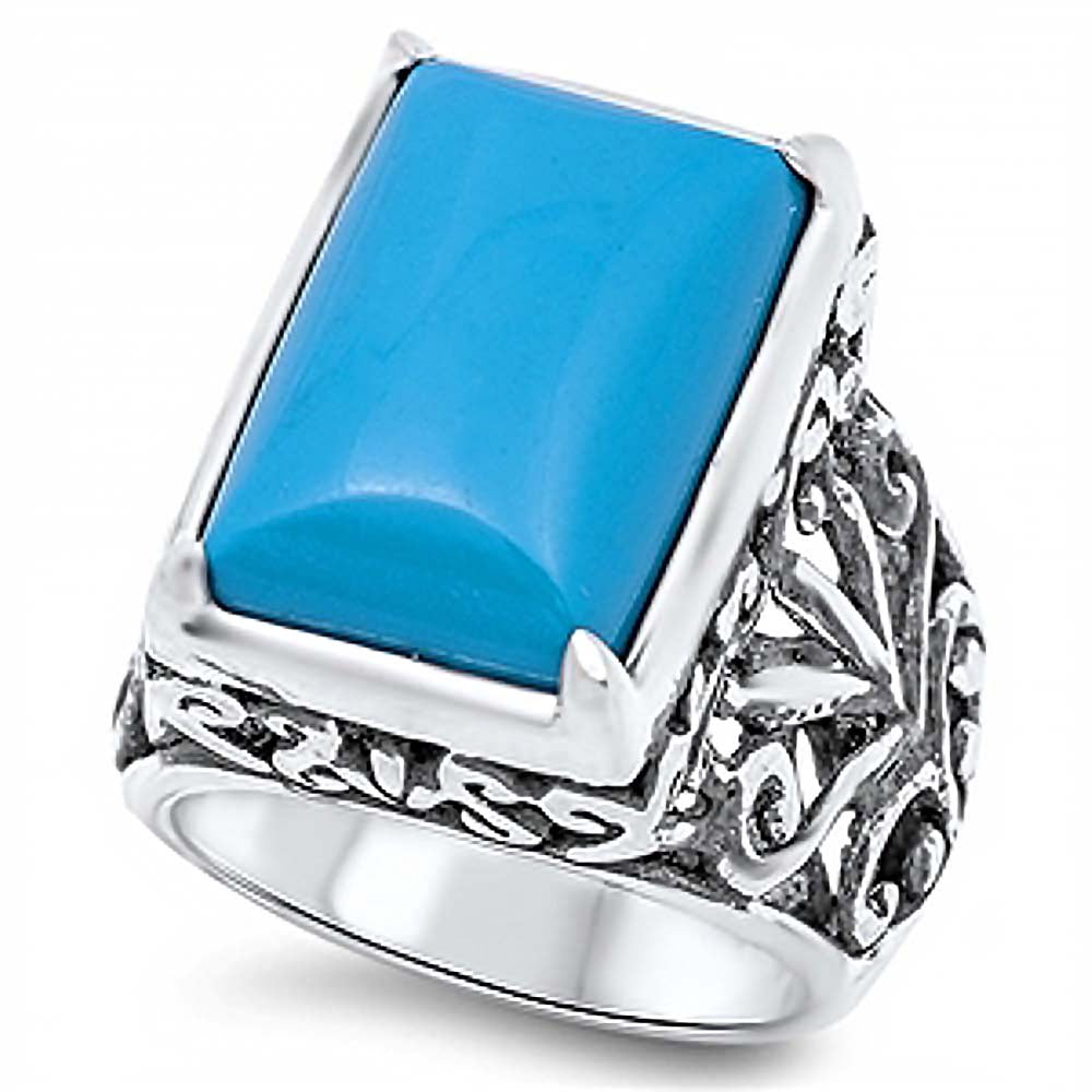 Sterling Silver With Simulated Turquoise Cubic Zirconia Stone RingAnd Face Height 21mm
