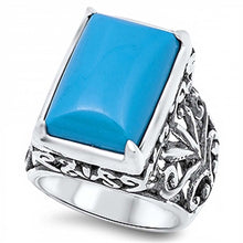 Load image into Gallery viewer, Sterling Silver With Simulated Turquoise Cubic Zirconia Stone RingAnd Face Height 21mm