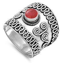 Load image into Gallery viewer, Sterling Silver Bali Design Ring With Red Coral And Band Width 20mm