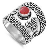 Sterling Silver Bali Design Ring With Red Coral And Band Width 20mm