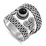 Sterling Silver Bali Design Ring With Black Coral And Band Width 13mm