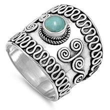Load image into Gallery viewer, Sterling Silver Turquoise Bali Design Ring With Stone And Face Height 20mm