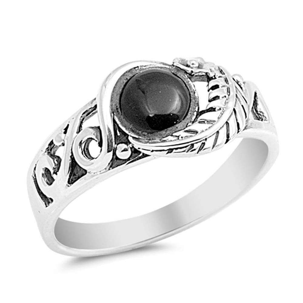Sterling Silver Round Black Onyx Stone Ring