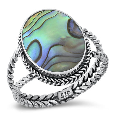 Sterling Silver Genuine Abalone Stone Ring