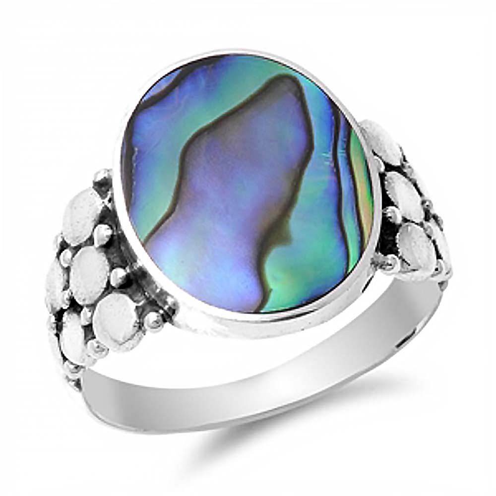 Sterling Silver Multi Rock Design with Centered Abalone ShellAnd Face Height of 17MM