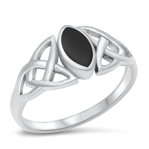 Sterling Silver Celtic Black Agate Ring