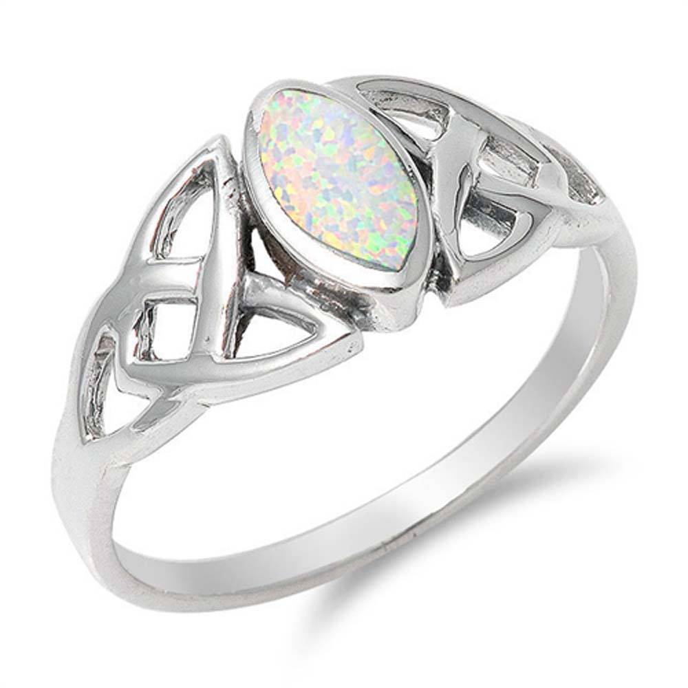 Sterling Silver With White Lab Opal Cubic Zirconia Stone RingAnd Face Height 9mm