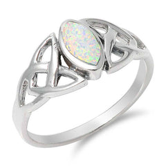 Sterling Silver With White Lab Opal Cubic Zirconia Stone RingAnd Face Height 9mm